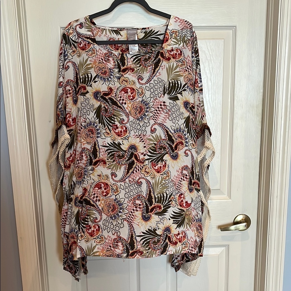# Chico's L/XL earthtone print poncho style top